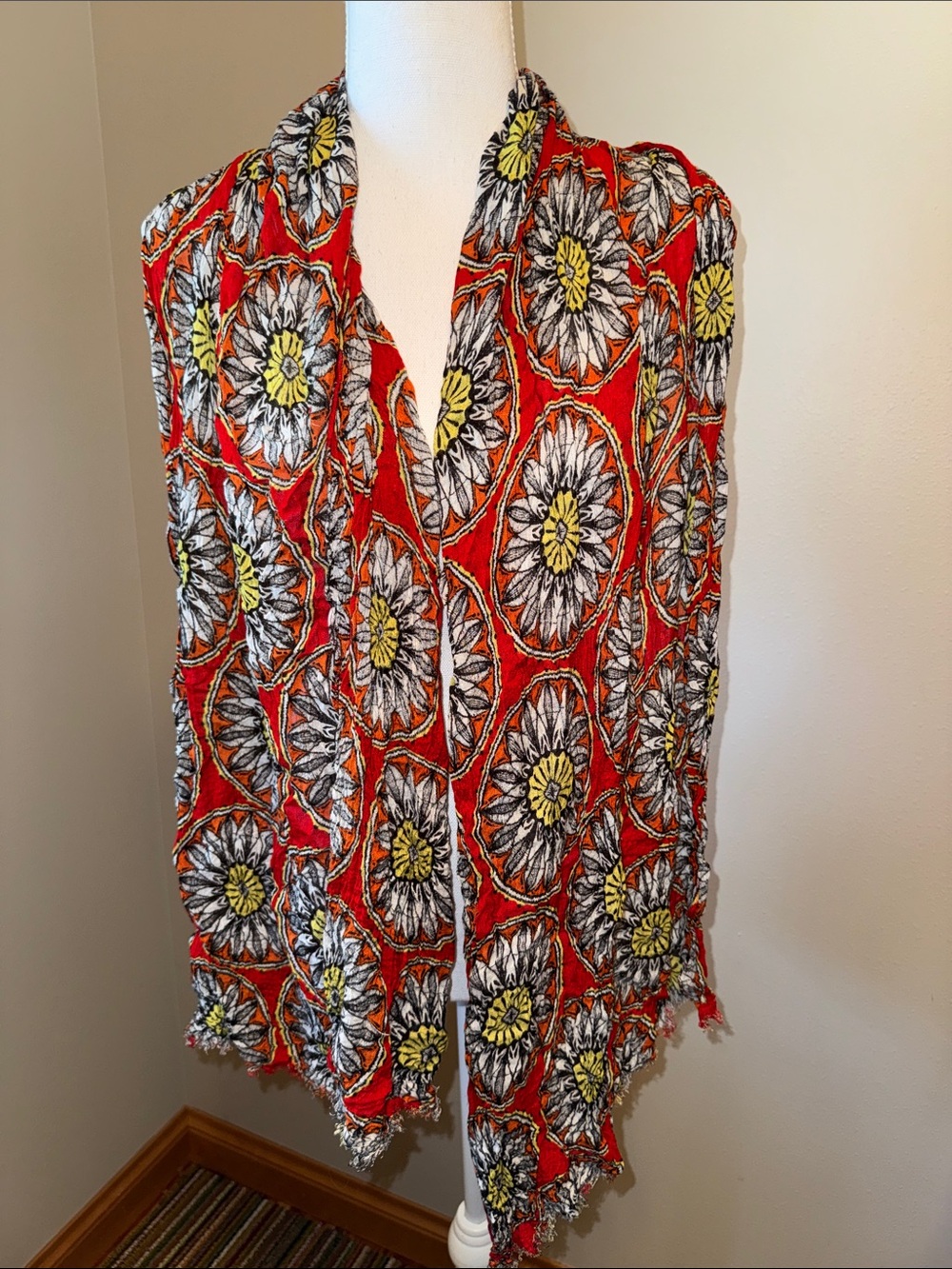 Red Floral Lightweight Women's Scarf Wrap